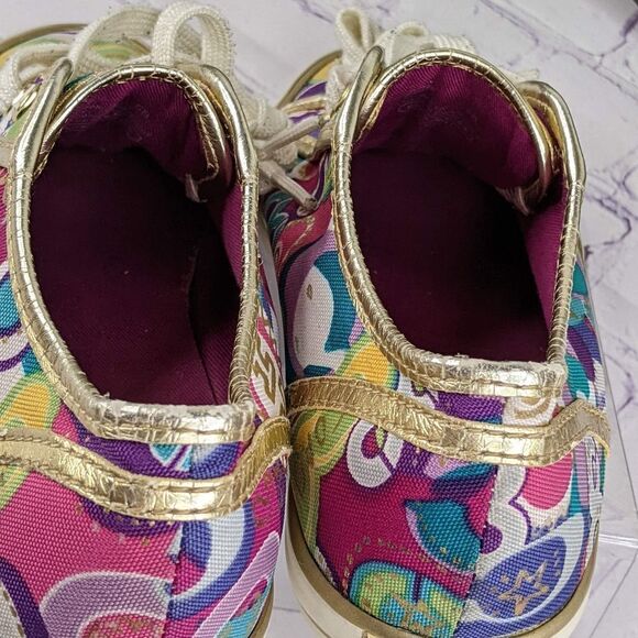 Coach Dee Gold Trim Multicolored Logo Lace Up Sneakers - Picture 6 of 10